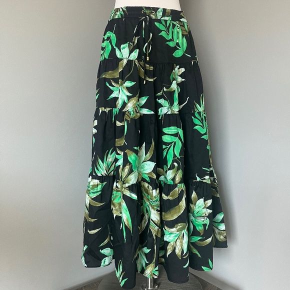 Lauren Ralph Lauren Fern Leaf Exotic Print Cotton Casual Midi Tiered Skirt Small - Picture 5 of 14